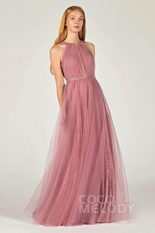A-Line Floor Length Tulle/Lace Bridesmaid Dress CB0376