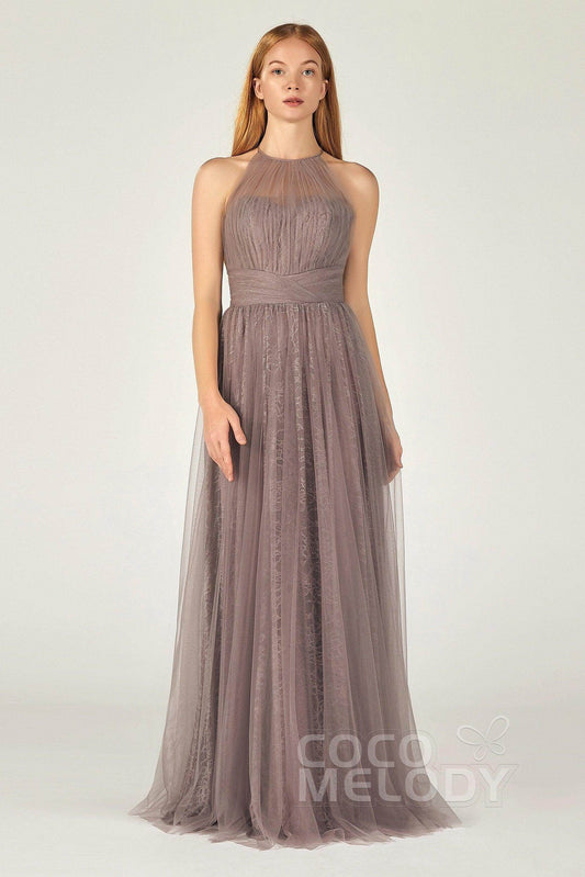 A-Line Floor Length Tulle Lace Bridesmaid Dress CB0377