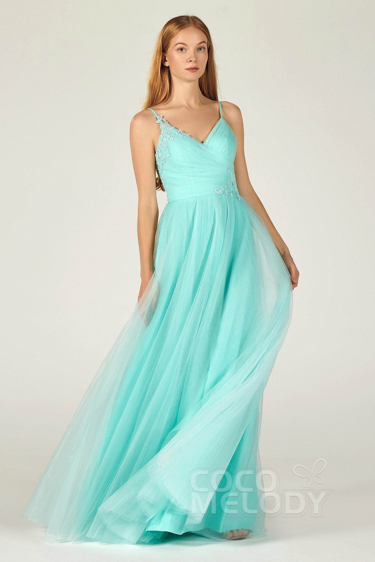 A-Line Floor Length Tulle Bridesmaid Dress CB0383