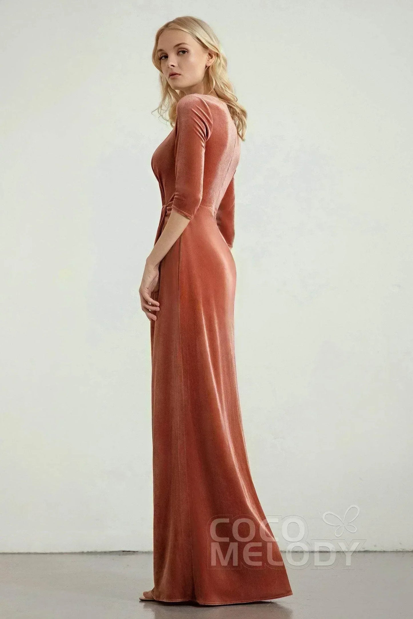 Sheath-Column Floor Length Velvet Bridesmaid Dress Formal Dresses CB0443