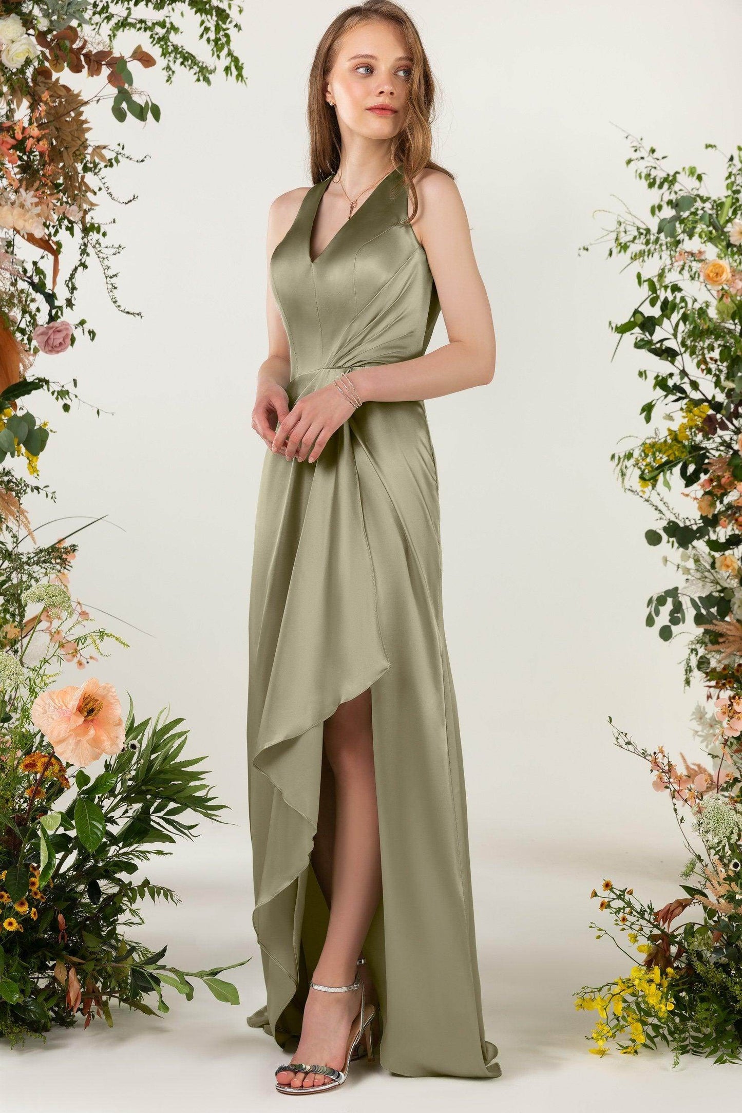 Sheath Sweep Luxe Satin Bridesmaid Dress Formal Dresses CB0499