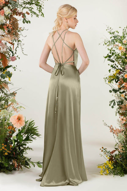 Sheath Sweep Luxe Satin Bridesmaid Dress Formal Dresses CB0501