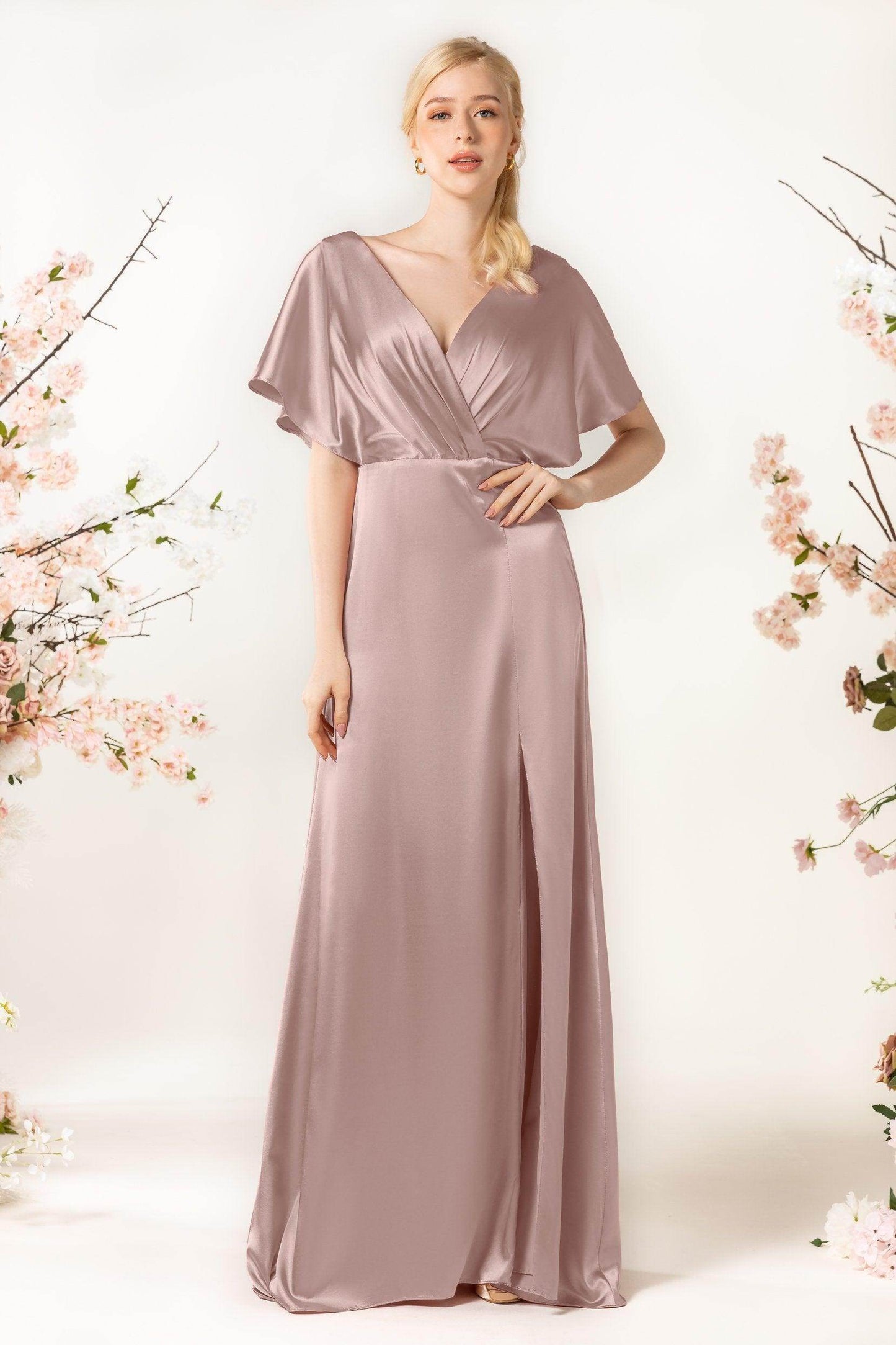 Sheath Sweep Luxe Satin Bridesmaid Dress Formal Dresses CB0505