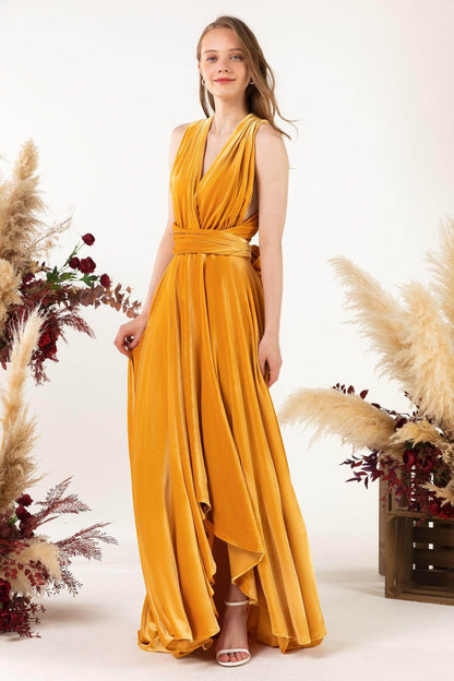 Asymmetrical Floor Length Velvet Bridesmaid Dress CB0514