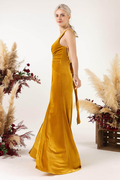 Sheath Sweep-Brush Train Velvet Bridesmaid Dress CB0518