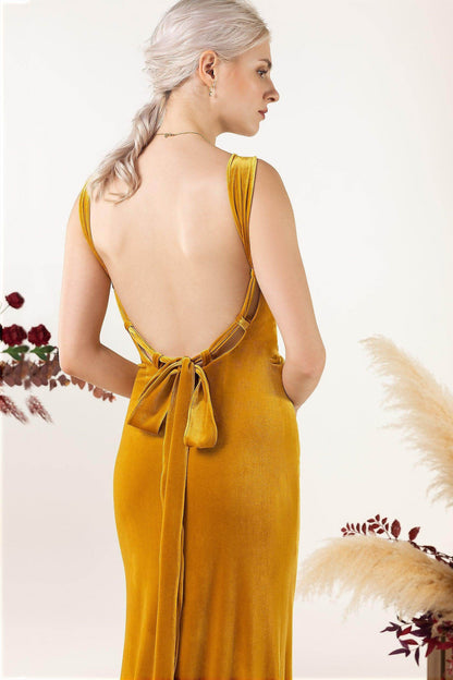 Sheath Sweep-Brush Train Velvet Bridesmaid Dress CB0518