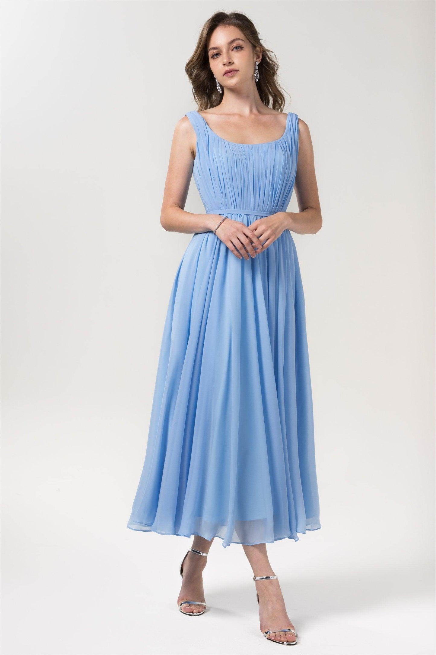 A-Line Tea Length Chiffon Bridesmaid Dress CB0555PS