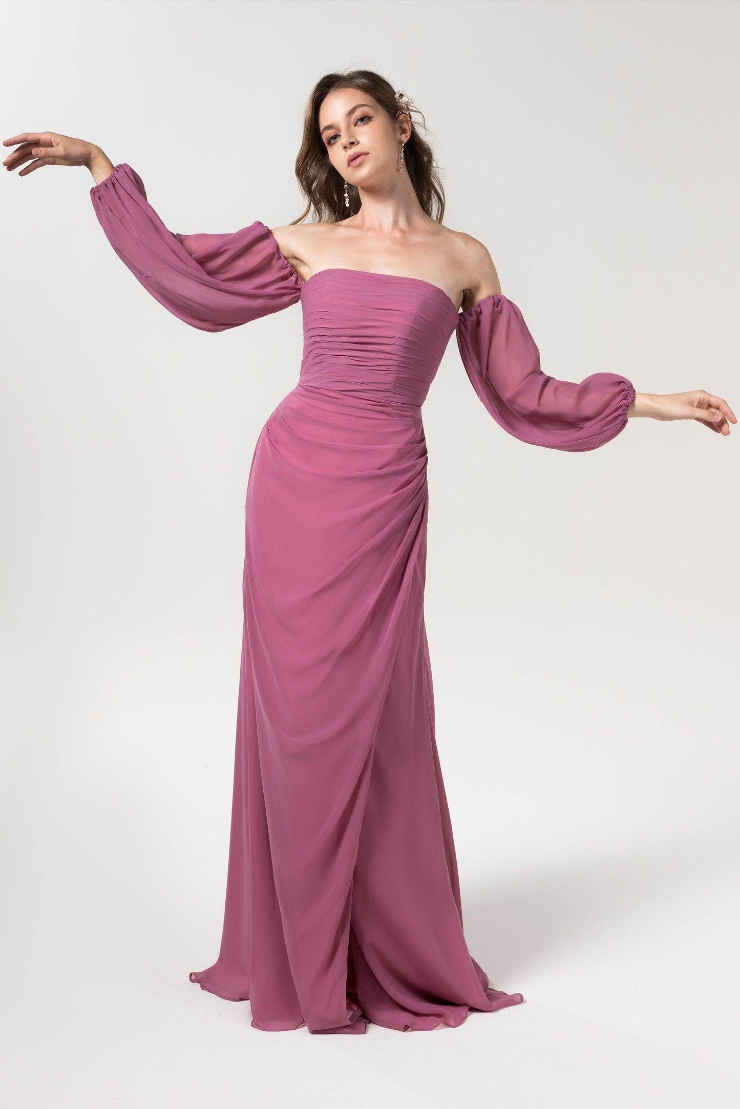 Sheath-Column Floor Length Chiffon Bridesmaid Dress Formal Dresses CB0561