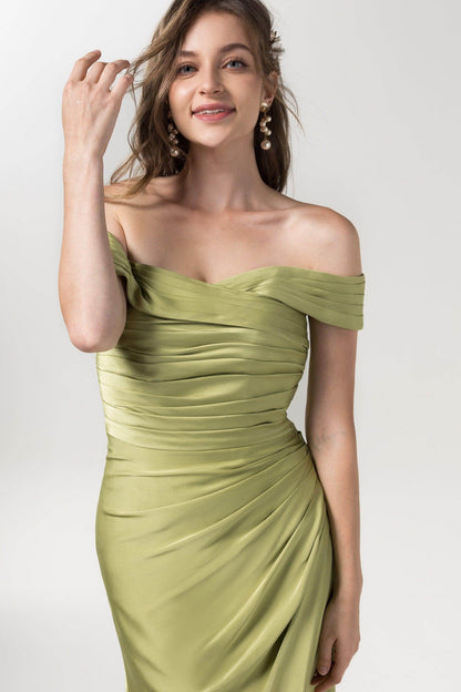 Sheath Floor Length Luxe Satin Bridesmaid Dress Formal Dresses CB0580
