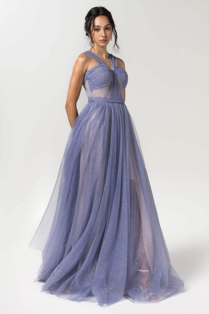 A-Line Floor Length Sparkling Tulle Bridesmaid Dress Formal Dresses CB0606