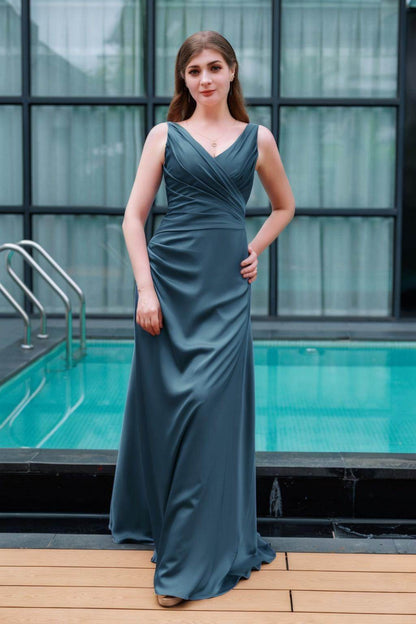 Sheath-Column Floor Length Luxe Satin Bridesmaid Dress CB0713
