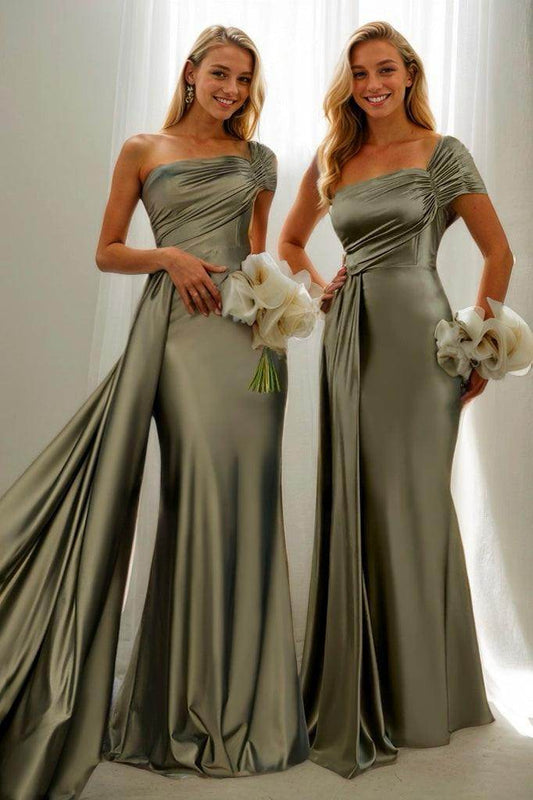 Sage Green Trumpet Bridesmaid Dress with Side Drape CB0798