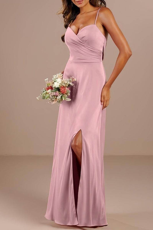 V-Neck Sleeveless Sheath Bridesmaid Dress with Split CB0811