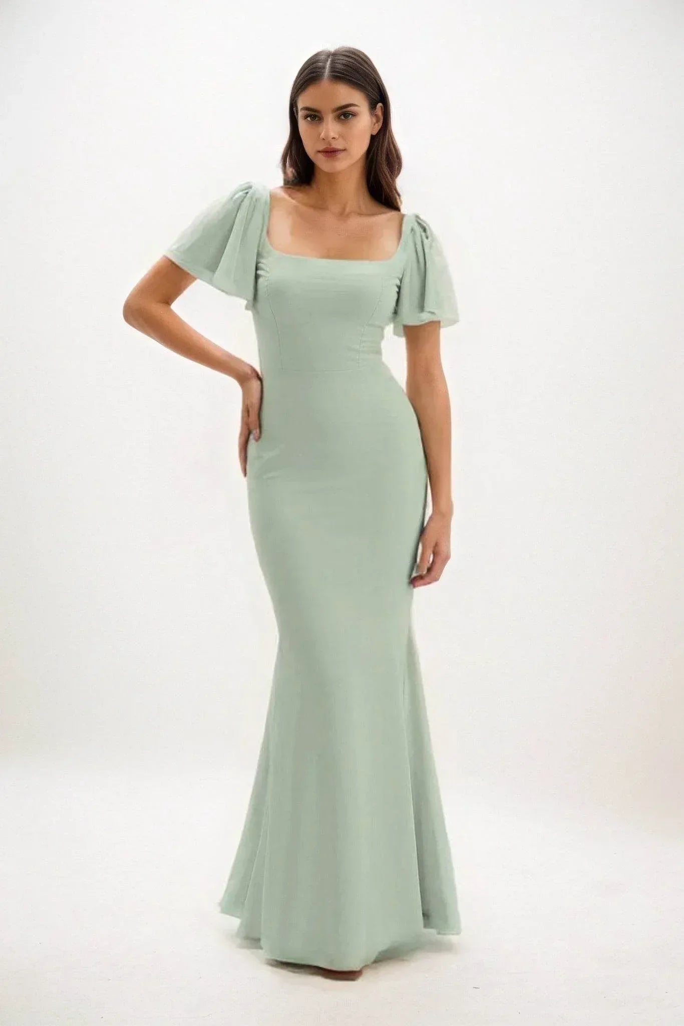 Sheath-Column Maxi Chiffon Bridesmaid Dress CB0813