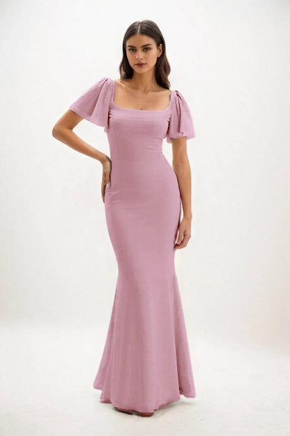 Sheath-Column Maxi Chiffon Bridesmaid Dress CB0813