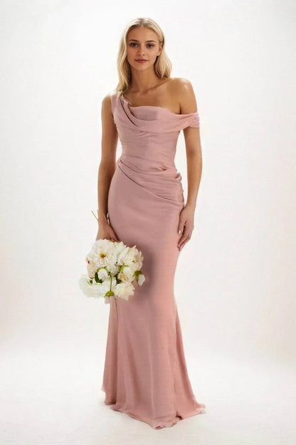 Sheath-Column Maxi Luxe Satin Bridesmaid Dress CB0815