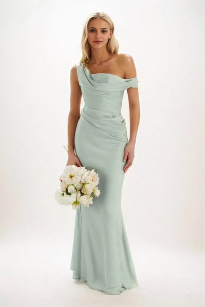 Sheath-Column Maxi Luxe Satin Bridesmaid Dress CB0815