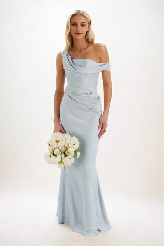 Sheath-Column Maxi Luxe Satin Bridesmaid Dress CB0815