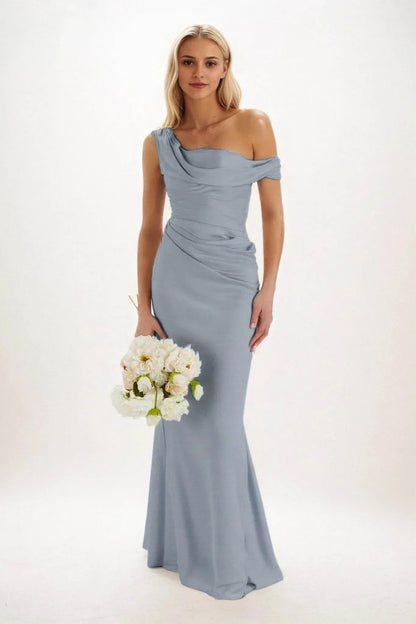 Sheath-Column Maxi Luxe Satin Bridesmaid Dress CB0815