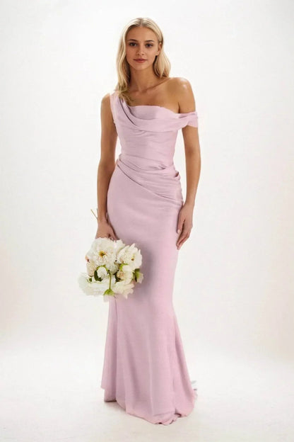 Sheath-Column Maxi Luxe Satin Bridesmaid Dress CB0815