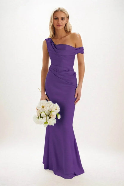 Sheath-Column Maxi Luxe Satin Bridesmaid Dress CB0815