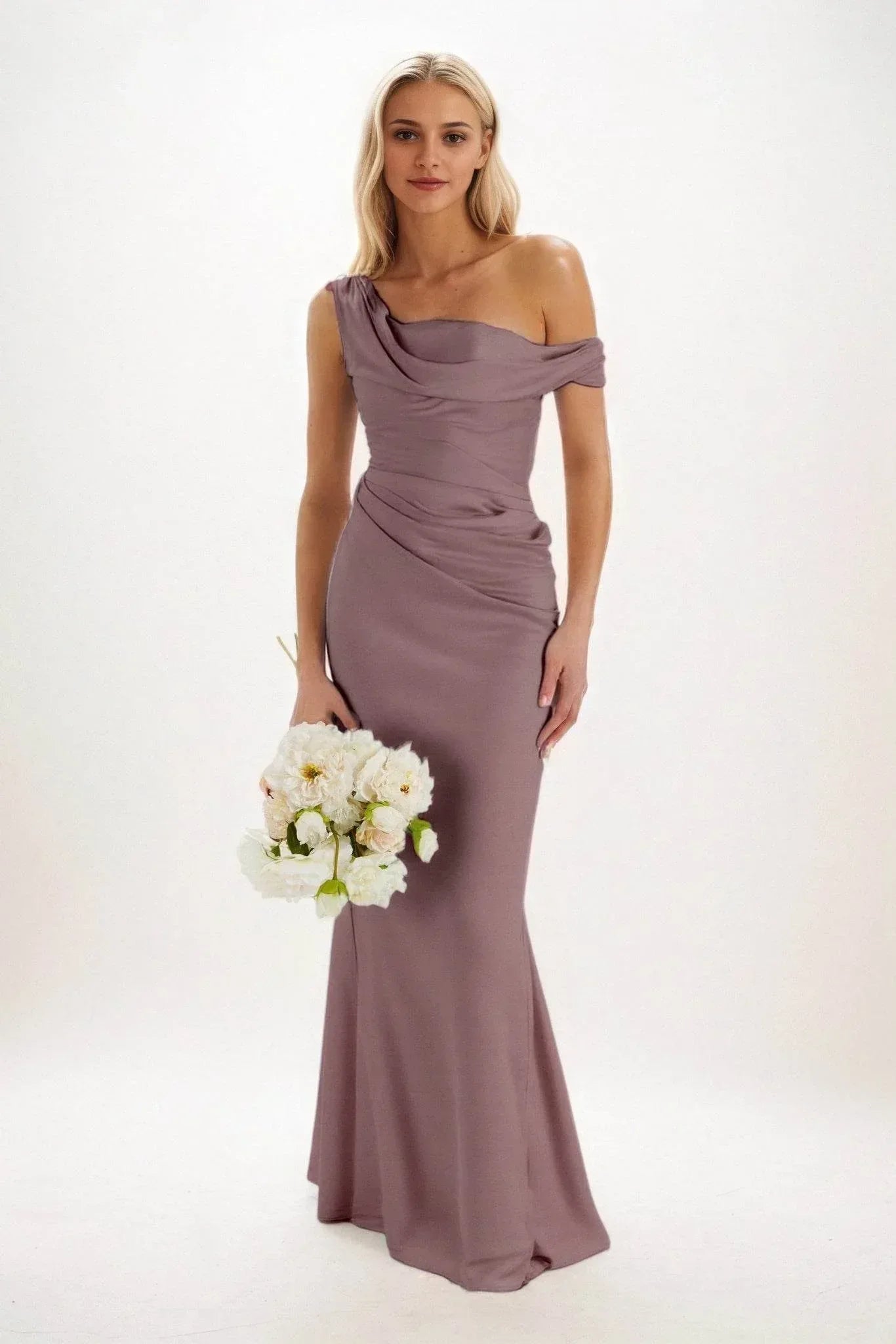 Sheath-Column Maxi Luxe Satin Bridesmaid Dress CB0815