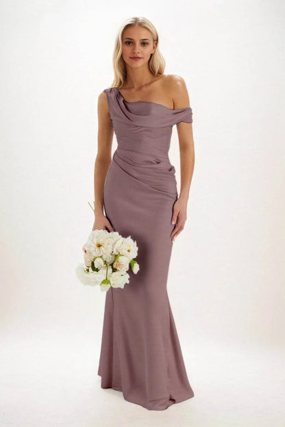 Sheath-Column Maxi Luxe Satin Bridesmaid Dress CB0815