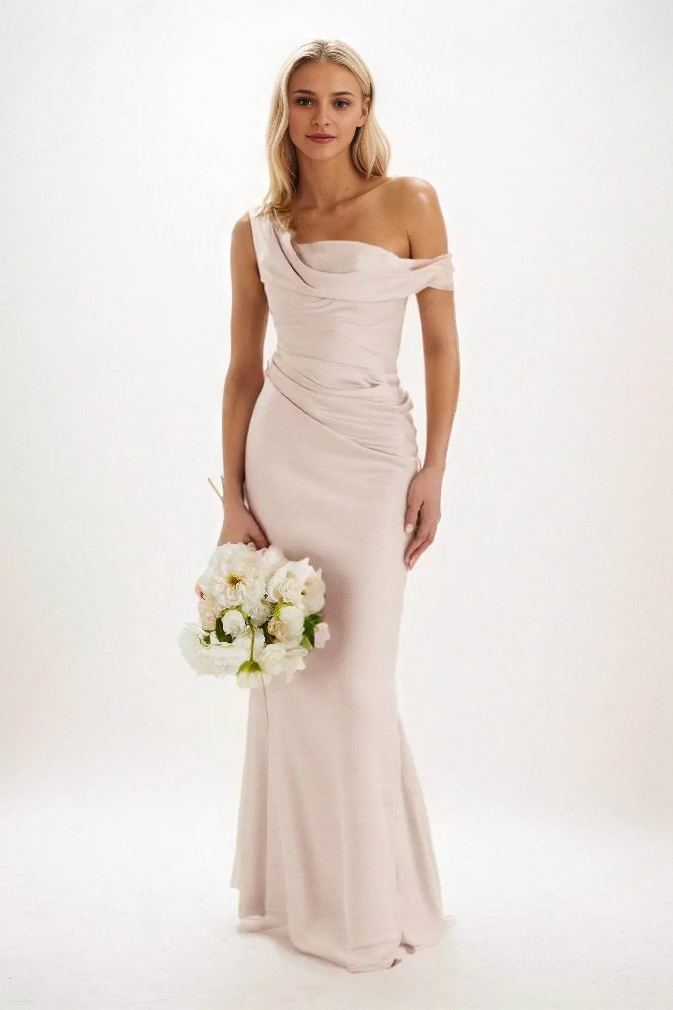 Sheath-Column Maxi Luxe Satin Bridesmaid Dress CB0815