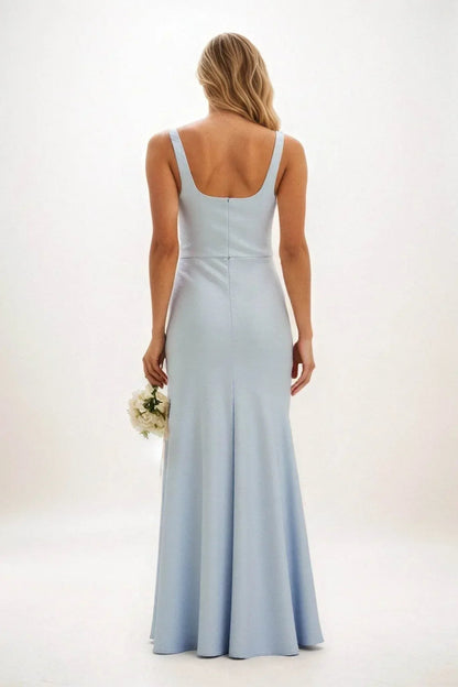Sheath-Column Maxi Luxe Satin Bridesmaid Dress CB0816