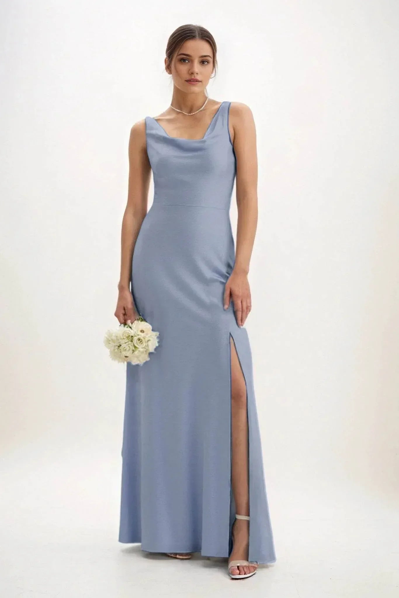 Sheath-Column Maxi Luxe Satin Bridesmaid Dress CB0816