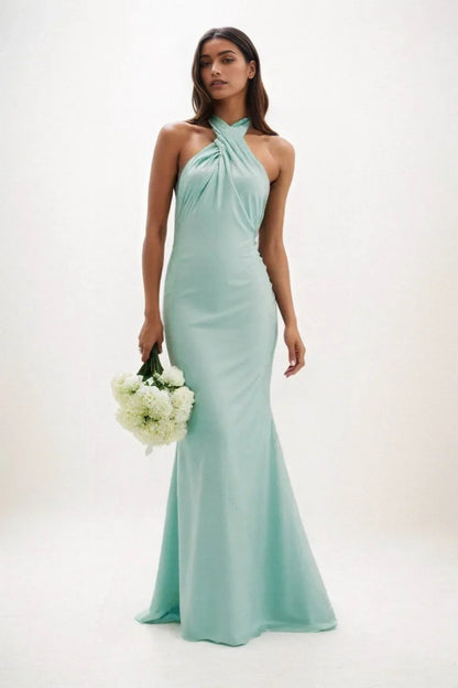 Sheath-Column Maxi Luxe Satin Bridesmaid Dress CB0837