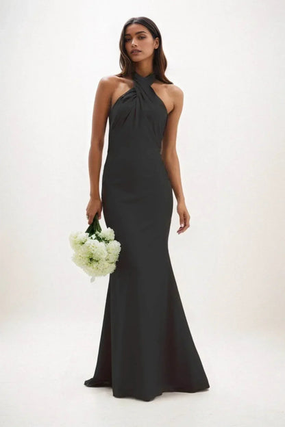 Sheath-Column Maxi Luxe Satin Bridesmaid Dress CB0837