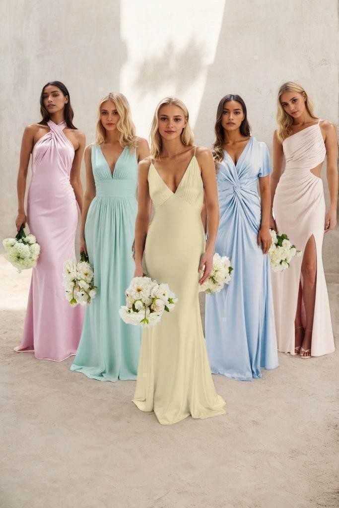 Sheath-Column Maxi Luxe Satin Bridesmaid Dress CB0837