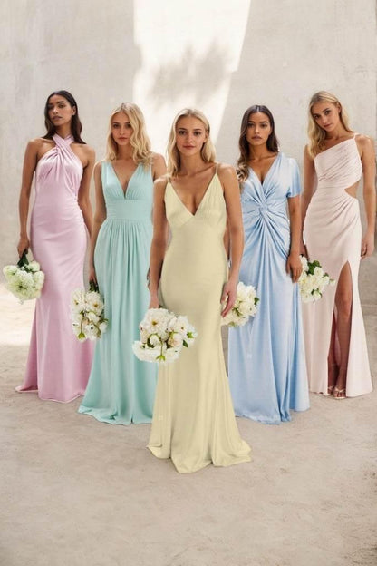 Sheath-Column Maxi Luxe Satin Bridesmaid Dress CB0837