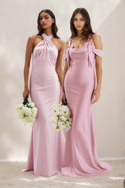 Sheath-Column Maxi Luxe Satin Bridesmaid Dress CB0837