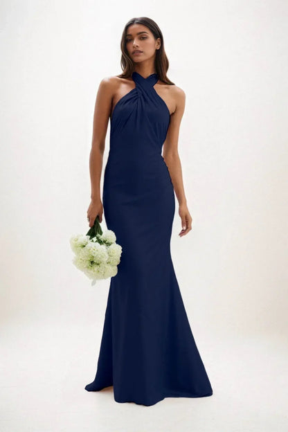 Sheath-Column Maxi Luxe Satin Bridesmaid Dress CB0837
