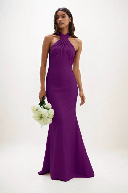 Sheath-Column Maxi Luxe Satin Bridesmaid Dress CB0837
