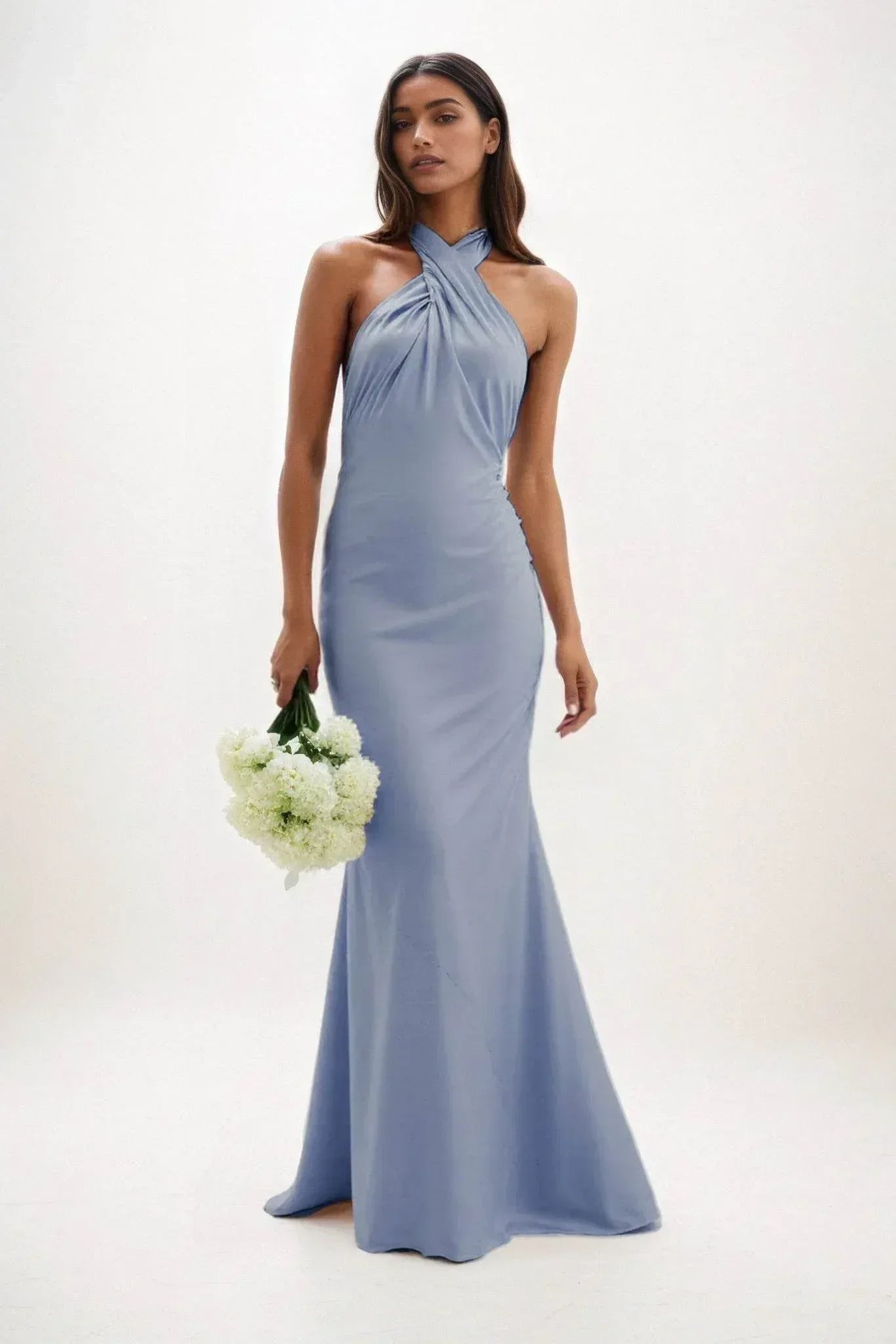 Sheath-Column Maxi Luxe Satin Bridesmaid Dress CB0837