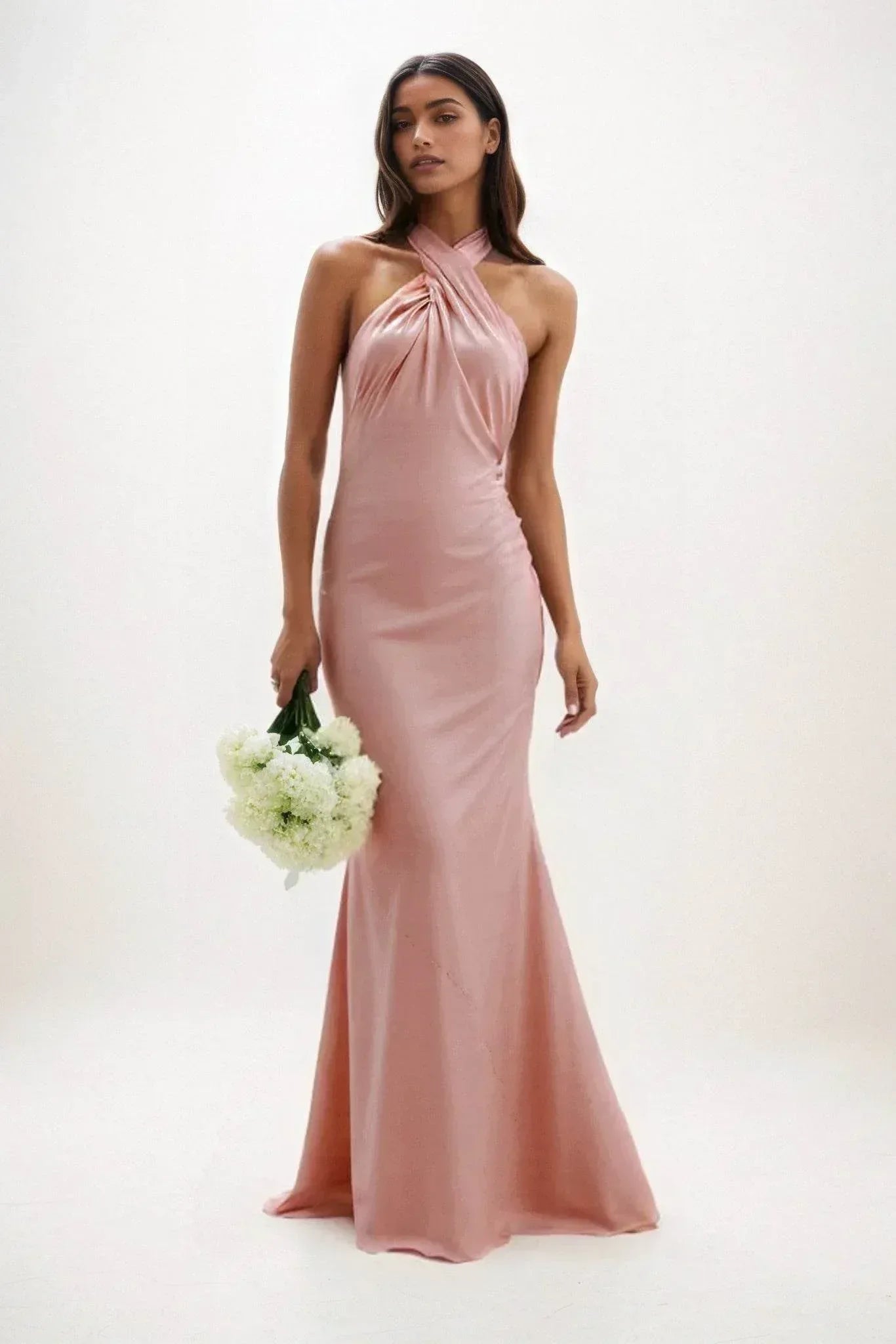 Sheath-Column Maxi Luxe Satin Bridesmaid Dress CB0837