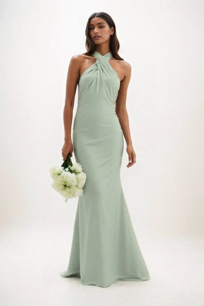 Sheath-Column Maxi Luxe Satin Bridesmaid Dress CB0837