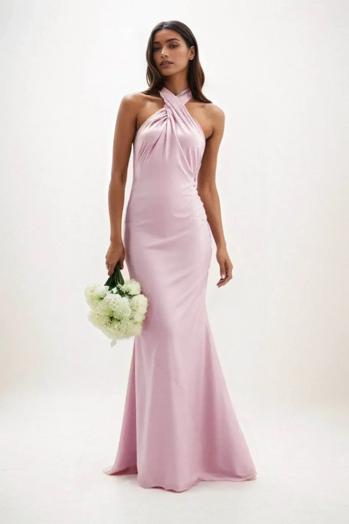Sheath-Column Maxi Luxe Satin Bridesmaid Dress CB0837