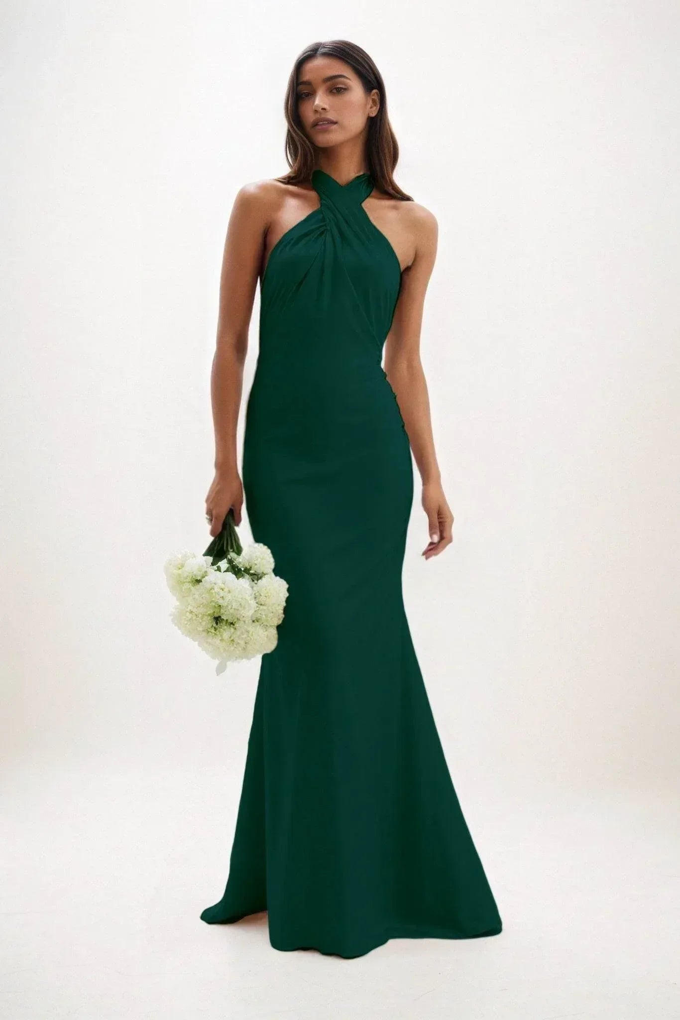 Sheath-Column Maxi Luxe Satin Bridesmaid Dress CB0837