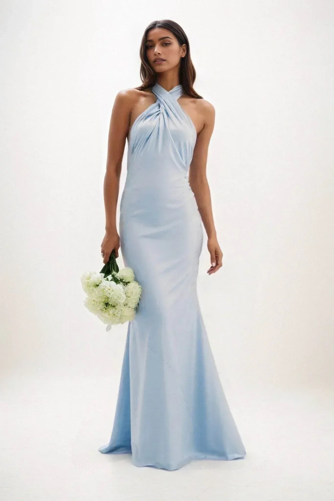 Sheath-Column Maxi Luxe Satin Bridesmaid Dress CB0837