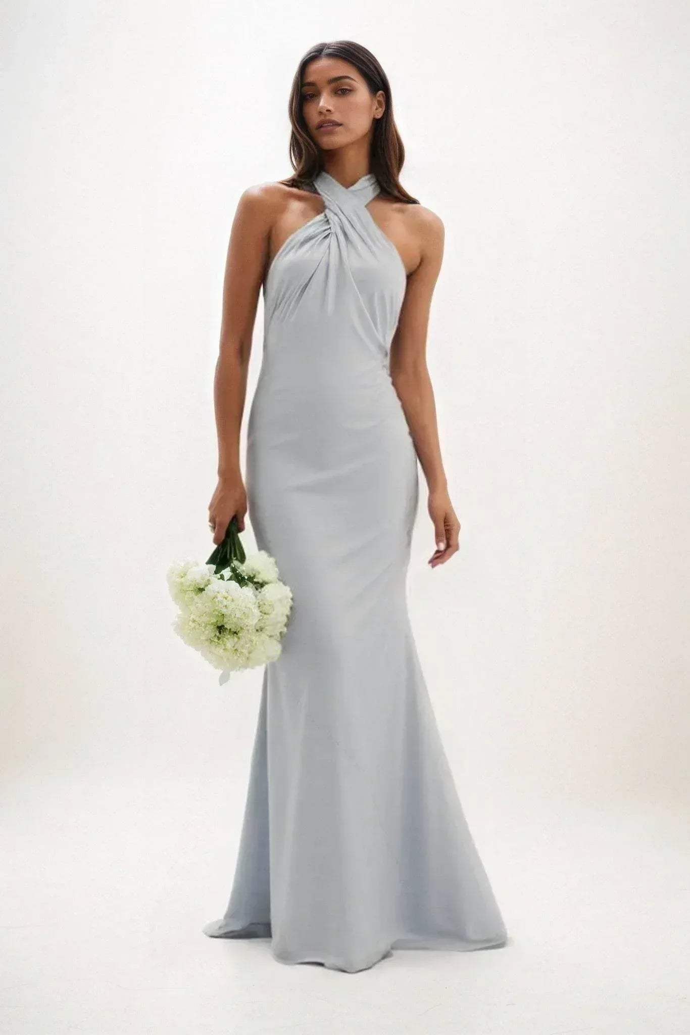 Sheath-Column Maxi Luxe Satin Bridesmaid Dress CB0837