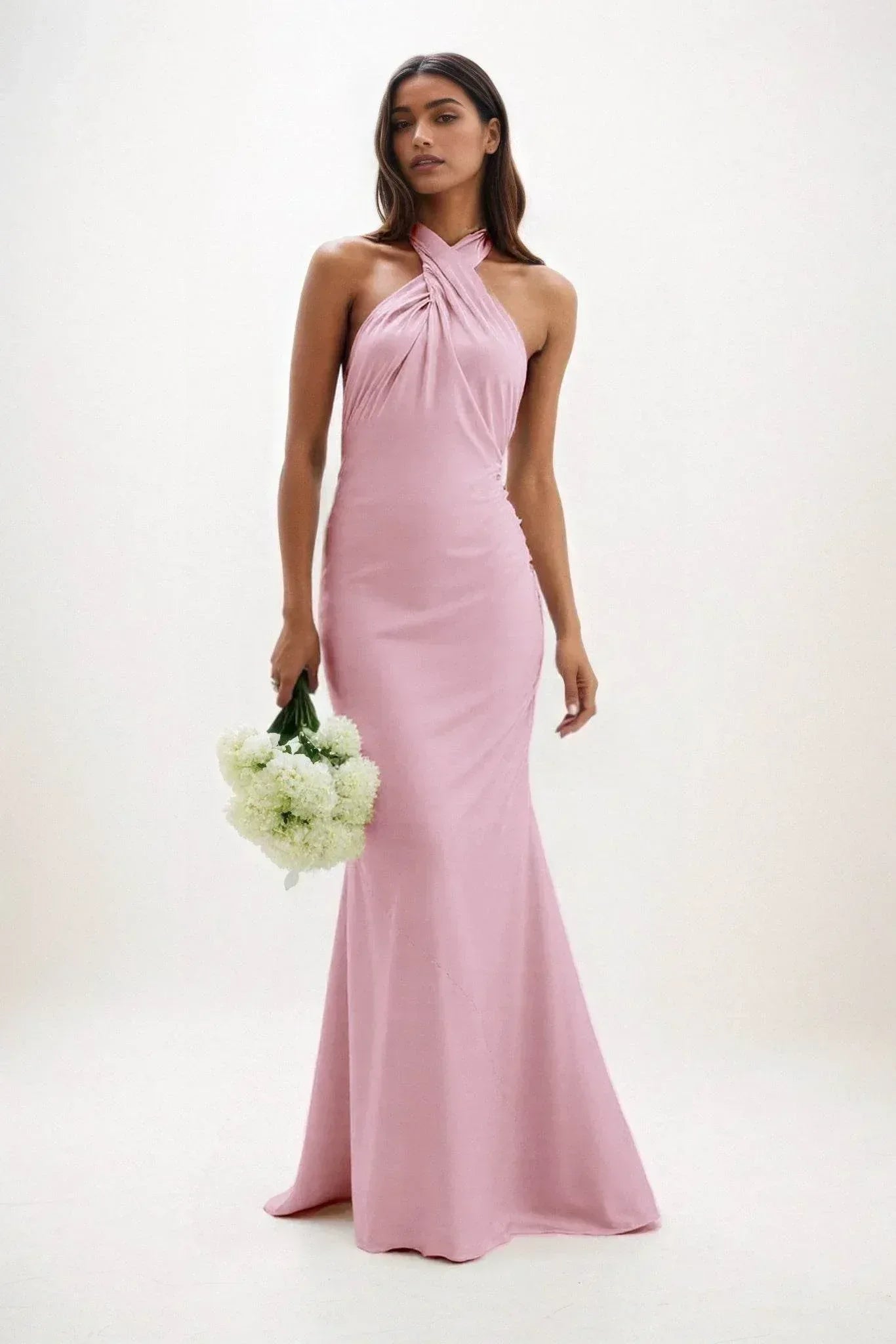 Sheath-Column Maxi Luxe Satin Bridesmaid Dress CB0837