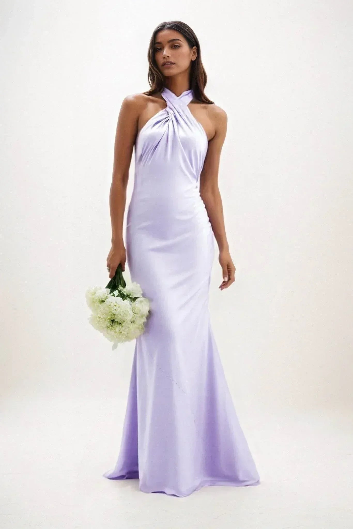 Sheath-Column Maxi Luxe Satin Bridesmaid Dress CB0837