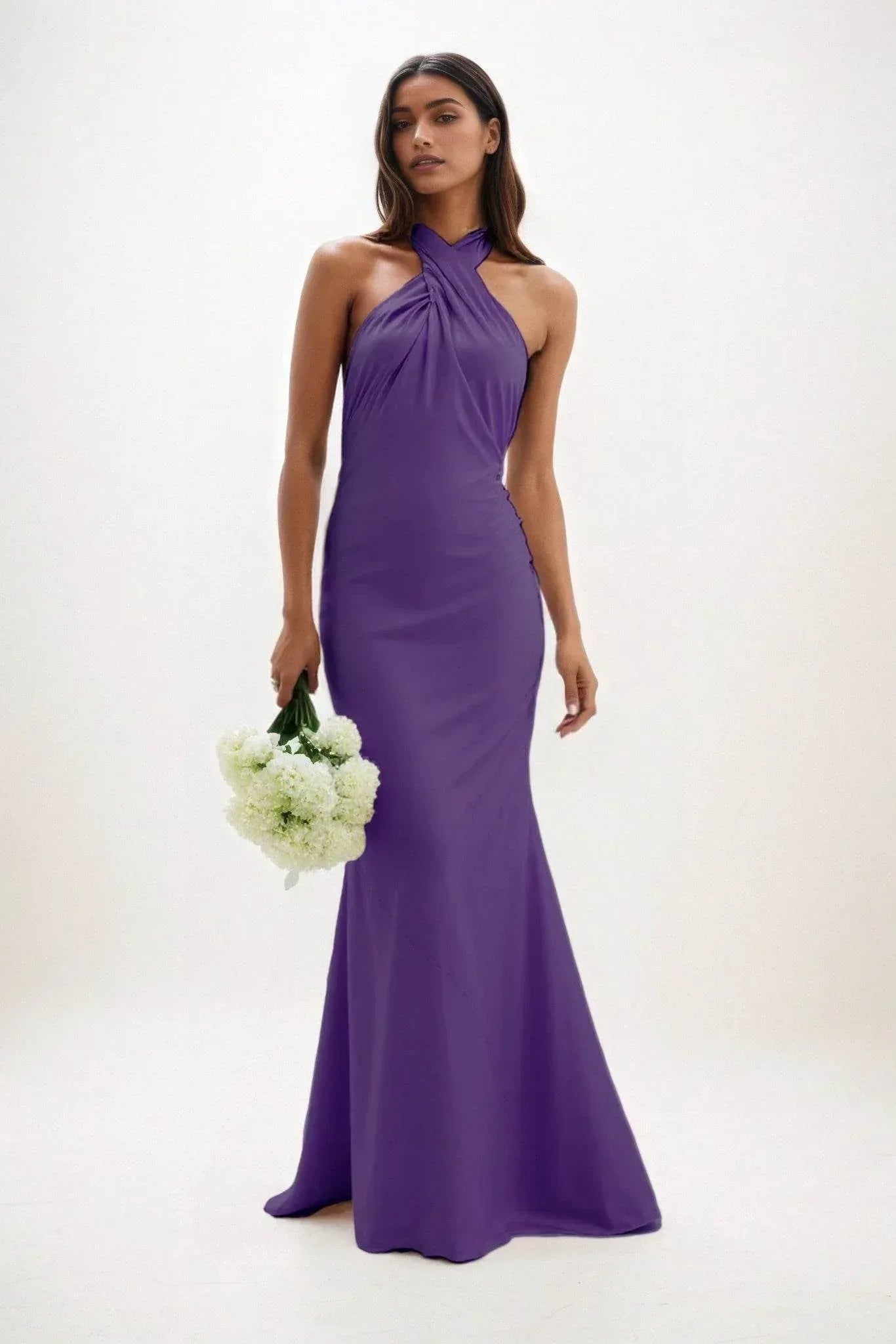 Sheath-Column Maxi Luxe Satin Bridesmaid Dress CB0837