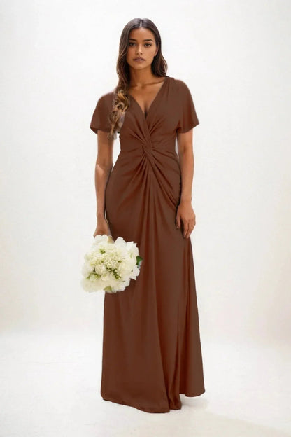 A-Line Maxi Luxe Satin Bridesmaid Dress CB0838