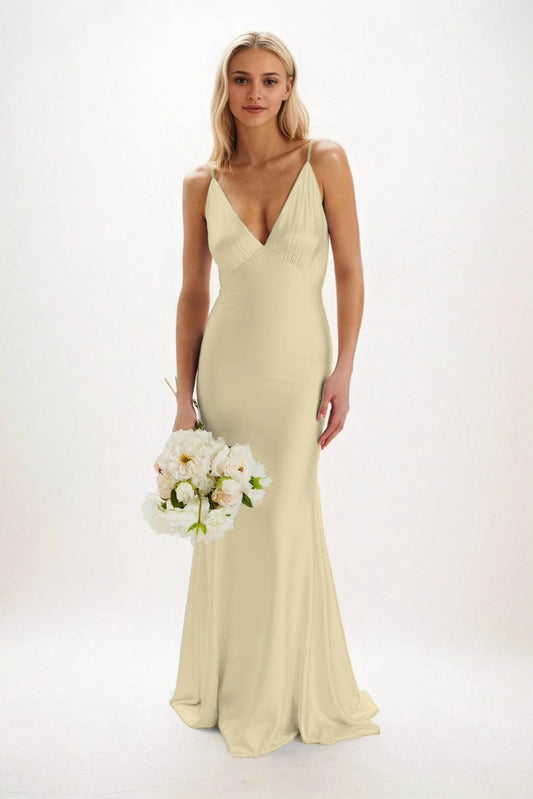 Sheath-Column Maxi Luxe Satin Bridesmaid Dress CB0839