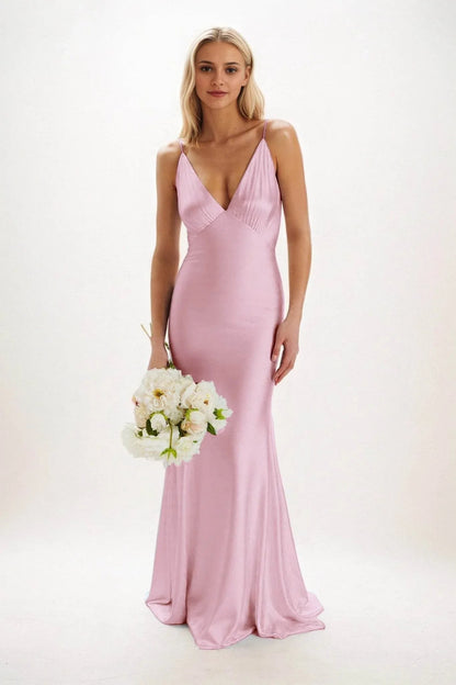 Sheath-Column Maxi Luxe Satin Bridesmaid Dress CB0839